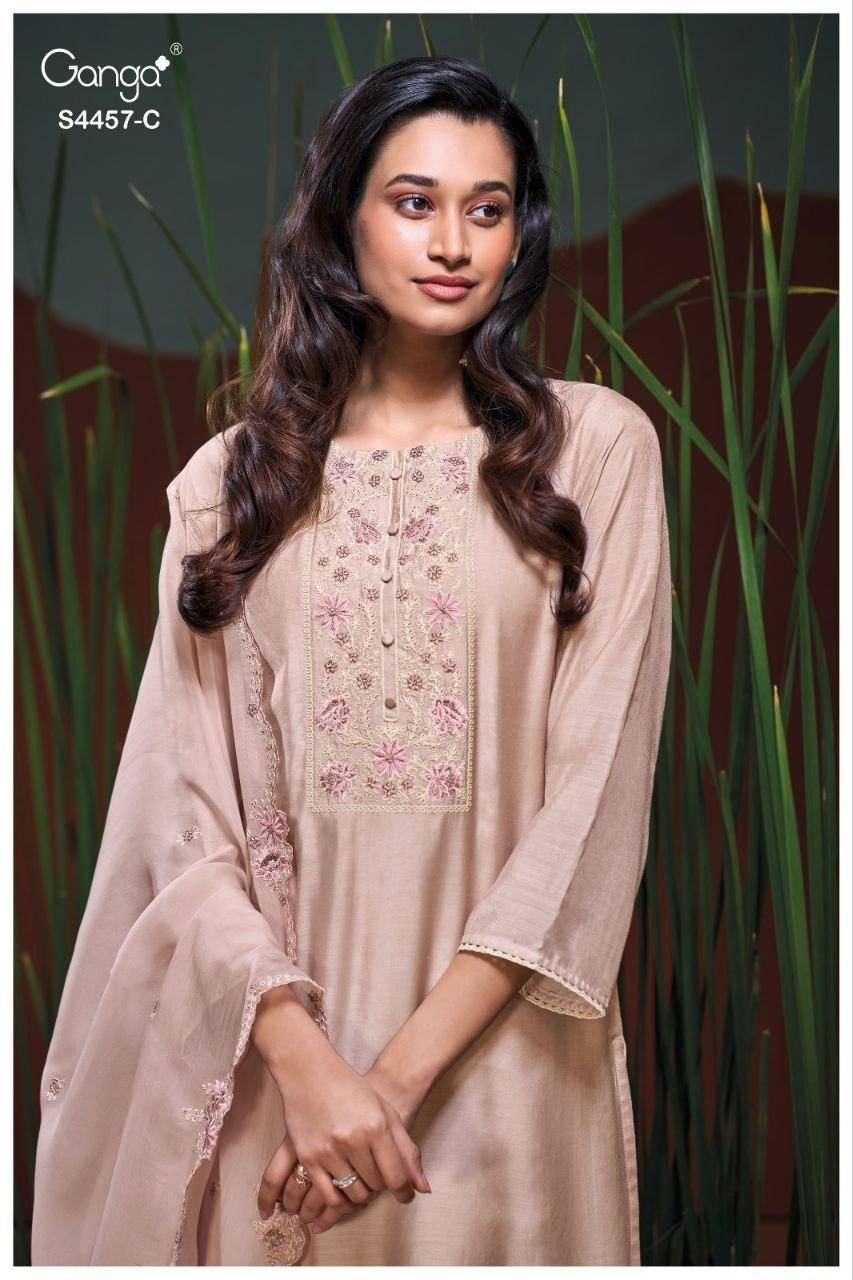 GRIVIKA 4457 by GANGA FASHION 4457A TO 4457D SERIES Stylish Beautiful Colourful PREMIUM PURE BEMBERG Dresses At Wholesale Price